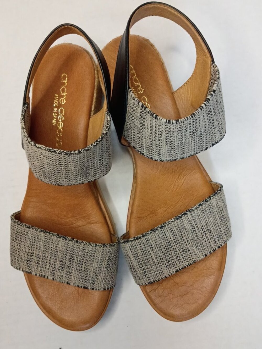 Andre Assous Neveah Black Linen Espadrille Wedge Sandals Size 6 - Picture 2 of 7